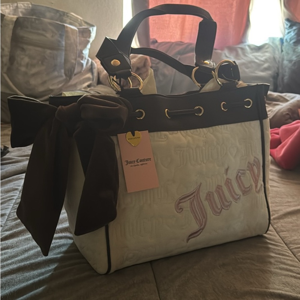 NWT Juicy Couture Cream and Brown Logo Tote